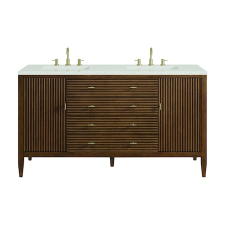 James Martin Vanities 60'' Double Vanity, Mid Century Walnut w/ 3 CM Lime Delight Quartz Top 485-V60D-WLT-3LDL